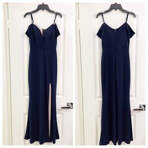 City Studio navy blue high slit prom formal gown dress